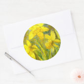 水彩絵画の黄色い花アート水仙 ラウンドシール (封筒)