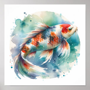 水彩絵画コイ魚芸術 ポスター
