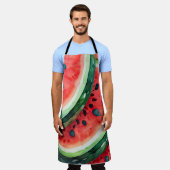 水彩絵画スイカ エプロン (着用した状態)