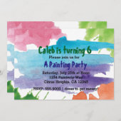水彩絵画パーティー誕生日招待状 招待状 (正面/裏面)