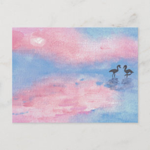 水彩絵画フラミンゴ/パステル葉書 ポストカード
