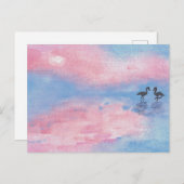 水彩絵画フラミンゴ/パステル葉書 ポストカード (正面/裏面)