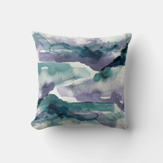 水彩絵画絞り染めブルーパープル クッション (正面)