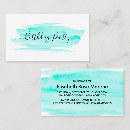 水彩絵筆の誕生日パーティーチケット 名刺 (正面/裏面)