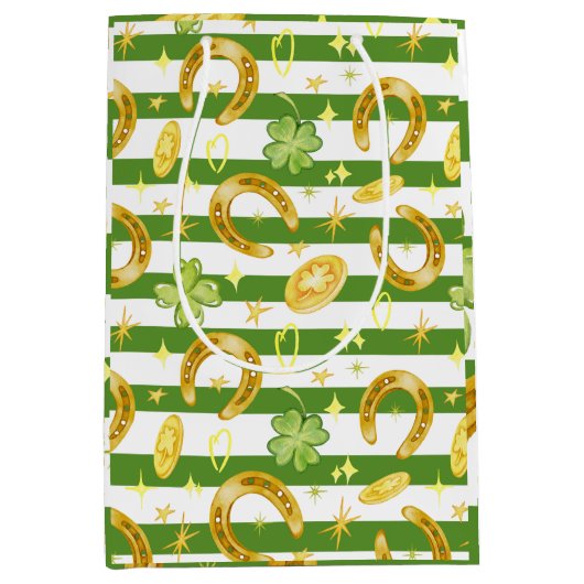 水彩継ぎ目なし柄かわいいSt patricks day ミディアムペーパーバッグ (正面)