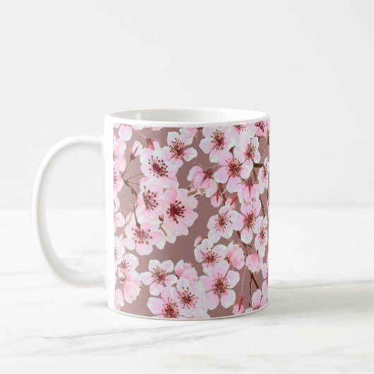 水彩継ぎ目無しさくらんぼ コーヒーマグカップ (左)