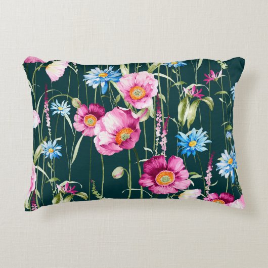 水彩継ぎ目無しのコーンポピーの花模様 アクセントクッション (正面)