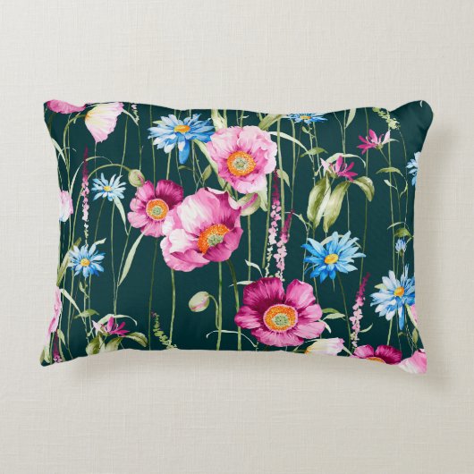 水彩継ぎ目無しのコーンポピーの花模様 アクセントクッション (裏面)