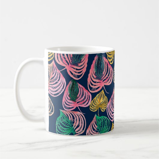 水彩継ぎ目無しの花柄草の枝 コーヒーマグカップ (左)