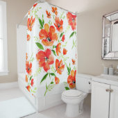 水彩継ぎ目無し模様のオレンジケシ シャワーカーテン (インサイチュ)