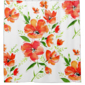 水彩継ぎ目無し模様のオレンジケシ シャワーカーテン (正面)