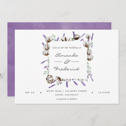 水彩綿ラベンダーカントリーウェディング 招待状 (正面/裏面)