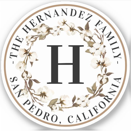 水彩綿リースモノグラムファミリービジネス シール (正面)