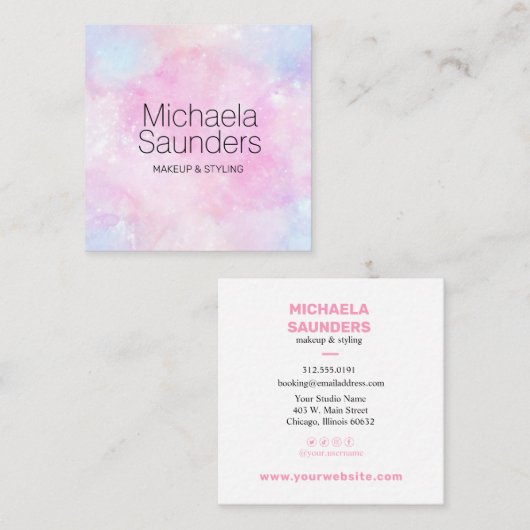 水彩綿菓子パステルメイクアーティストMUA スクエア名刺 (正面/裏面)