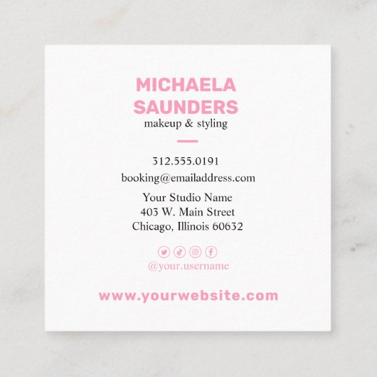 水彩綿菓子パステルメイクアーティストMUA スクエア名刺 (裏面)