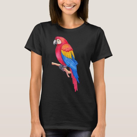 水彩緋色カラフルマコーオウム鳥Pa Tシャツ (正面)
