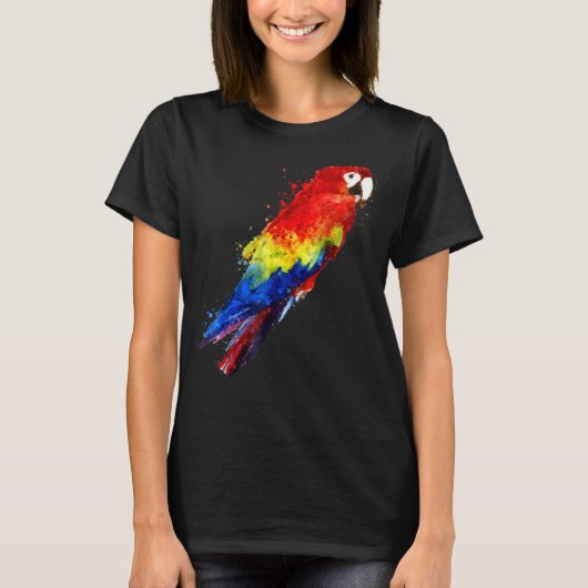 水彩緋色カラフルマコーオウム鳥Pa Tシャツ (正面)