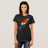 水彩緋色カラフルマコーオウム鳥Pa Tシャツ (正面フル)