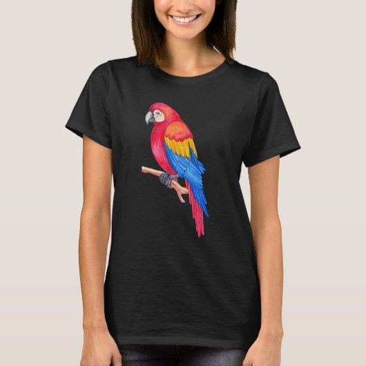 水彩緋色カラフルマコーオウム鳥Pa Tシャツ (正面)