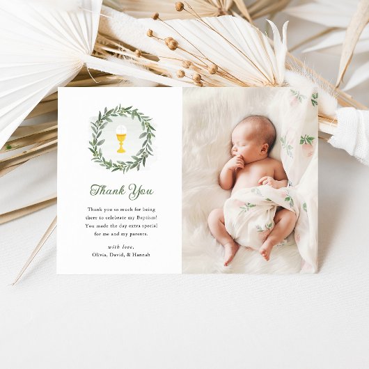 水彩緑とアリス | 写真バプテスマ サンキューカード