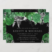 水彩緑とシルバーのバラ結婚ズ 招待状 (正面/裏面)