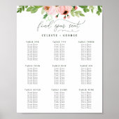 水彩緑とピンクのフローラ結婚の座席プラン ポスター (正面)