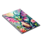 水彩緑とピンクのベビードラゴン ノートブック (右側)