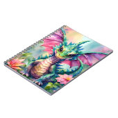 水彩緑とピンクのベビードラゴン ノートブック (左側)