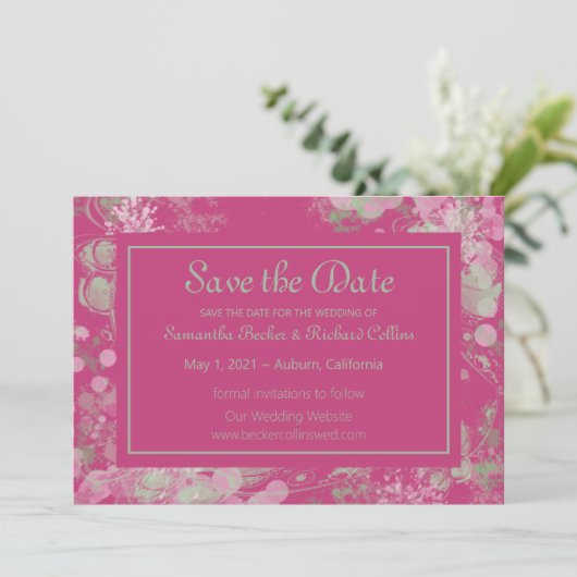 水彩緑とピンクの植物学 セーブザデート (スタンド正面)