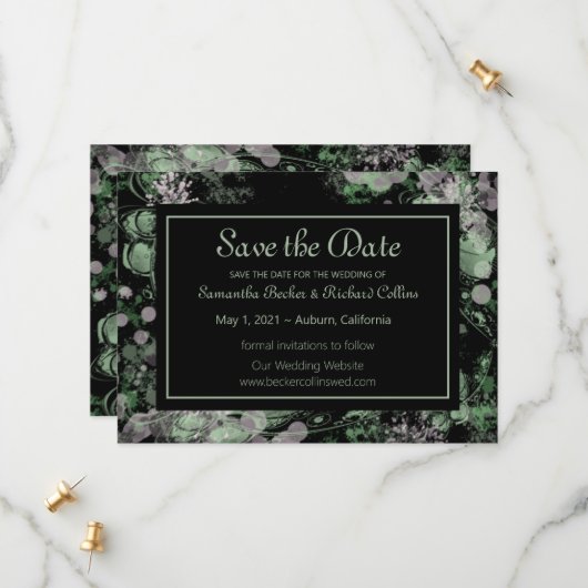 水彩緑とピンクの植物学 セーブザデート (正面/裏面インサイチュ)