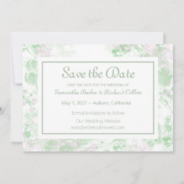 水彩緑とピンクの植物学 セーブザデート