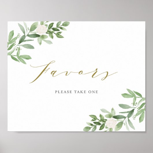 水彩緑と白い花の党の好意 ポスター (正面)