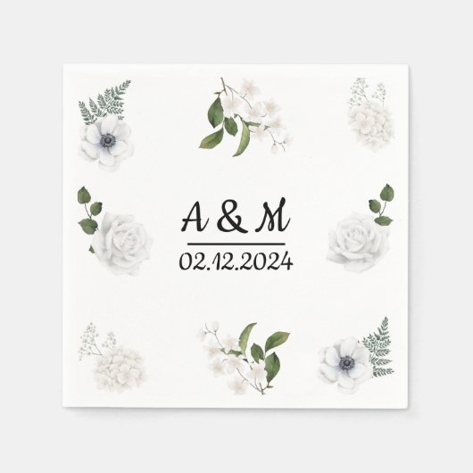 水彩緑と白い花の擬人化 スタンダードカクテルナプキン (正面)