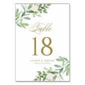 水彩緑と白い花の金ゴールド テーブルナンバー (正面)