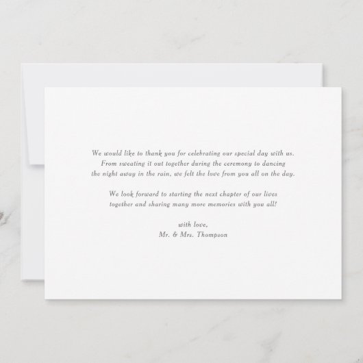 水彩緑と白い花グレー結婚ズ サンキューカード (裏面)