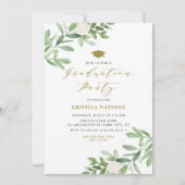 水彩緑と白い花卒業式 招待状 (正面)
