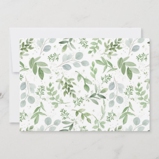 水彩緑と白い花結婚の灰色 セーブザデート (裏面)