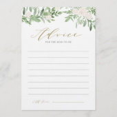 水彩緑と白い花赤ちゃんシャワー アドバイスカード (正面)