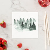 水彩緑と白の木々の森素朴 スタンダードカクテルナプキン (インサイチュ)