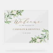 水彩緑と白結婚花 アクリルサイン (正面)