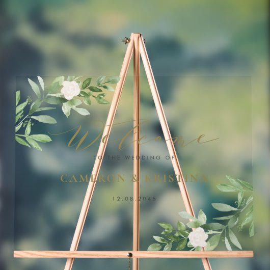 水彩緑と白結婚花 アクリルサイン (ニュートラル)