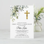 水彩緑と花が最初に交錯 招待状 (スタンド正面)