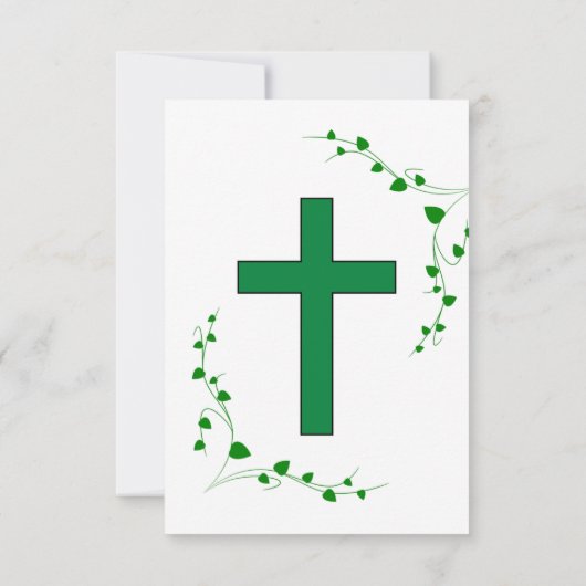 水彩緑と花洗礼 招待状 (裏面)