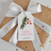 水彩緑と赤の松の果実クリスマス ギフトタグ