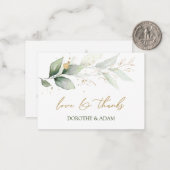 水彩緑と金ゴールドの葉ありがとう ノートカード (正面/裏面インサイチュ)