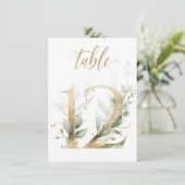 水彩緑と金ゴールドの葉、表の番号12 招待状 (スタンド正面)