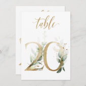 水彩緑と金ゴールドの葉、表番号20 招待状 (正面/裏面)