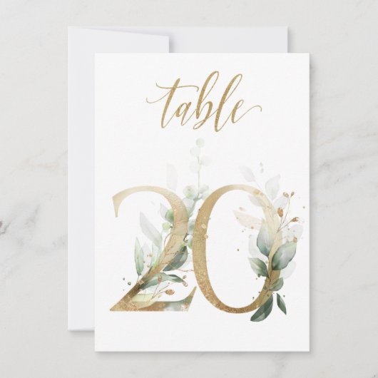 水彩緑と金ゴールドの葉、表番号20 招待状 (正面)