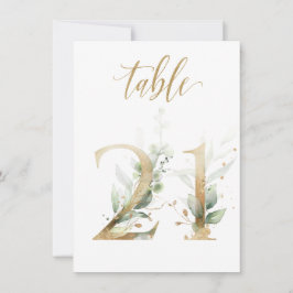水彩緑と金ゴールドの葉、表番号21 招待状