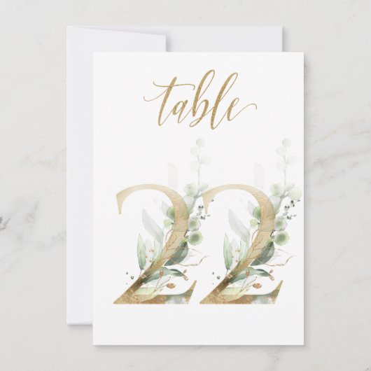 水彩緑と金ゴールドの葉、表番号22 招待状 (裏面)